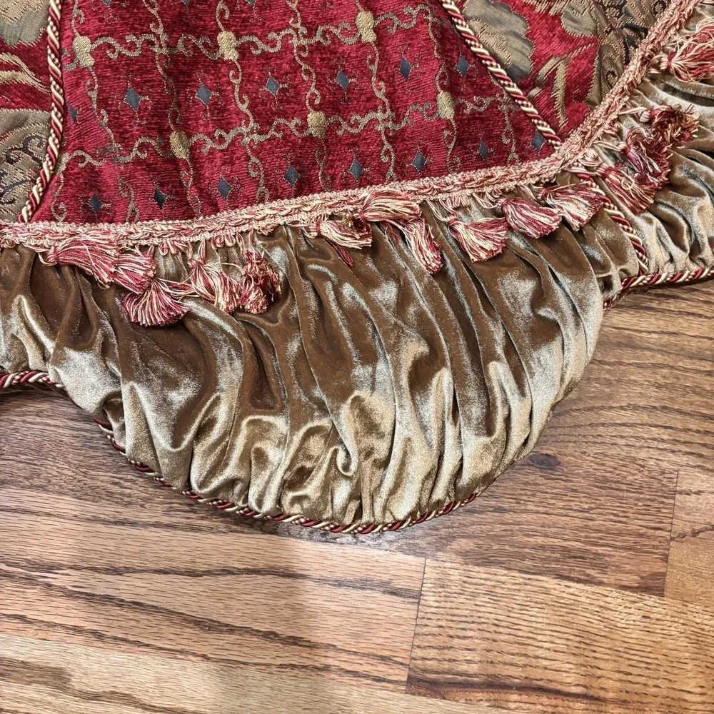 Serendipity Christmas Tree Skirt Red Gold Velvet Tassel Ruffle Holiday Decor 50